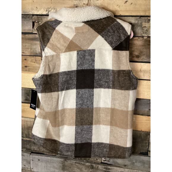 Modern Supply By Sanctuary Reversible Sherpa Plaid Vest Tan Size Large - Picture 5 of 5